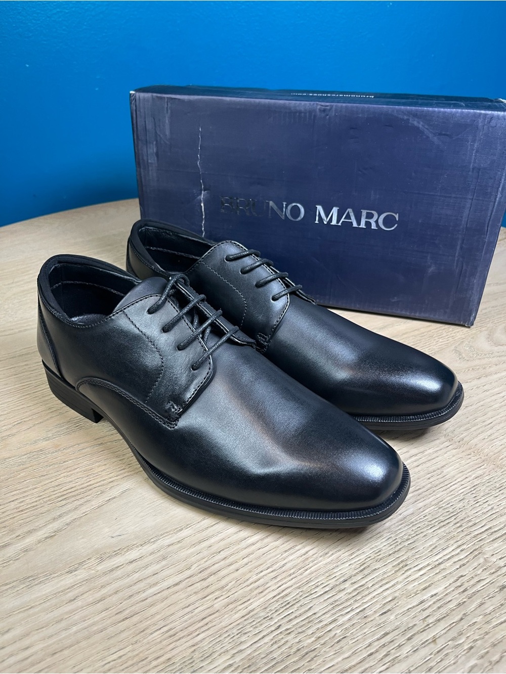New! Bruno Marc Men's Black Leather Oxfords Lace Up Dress Shoes Size 9